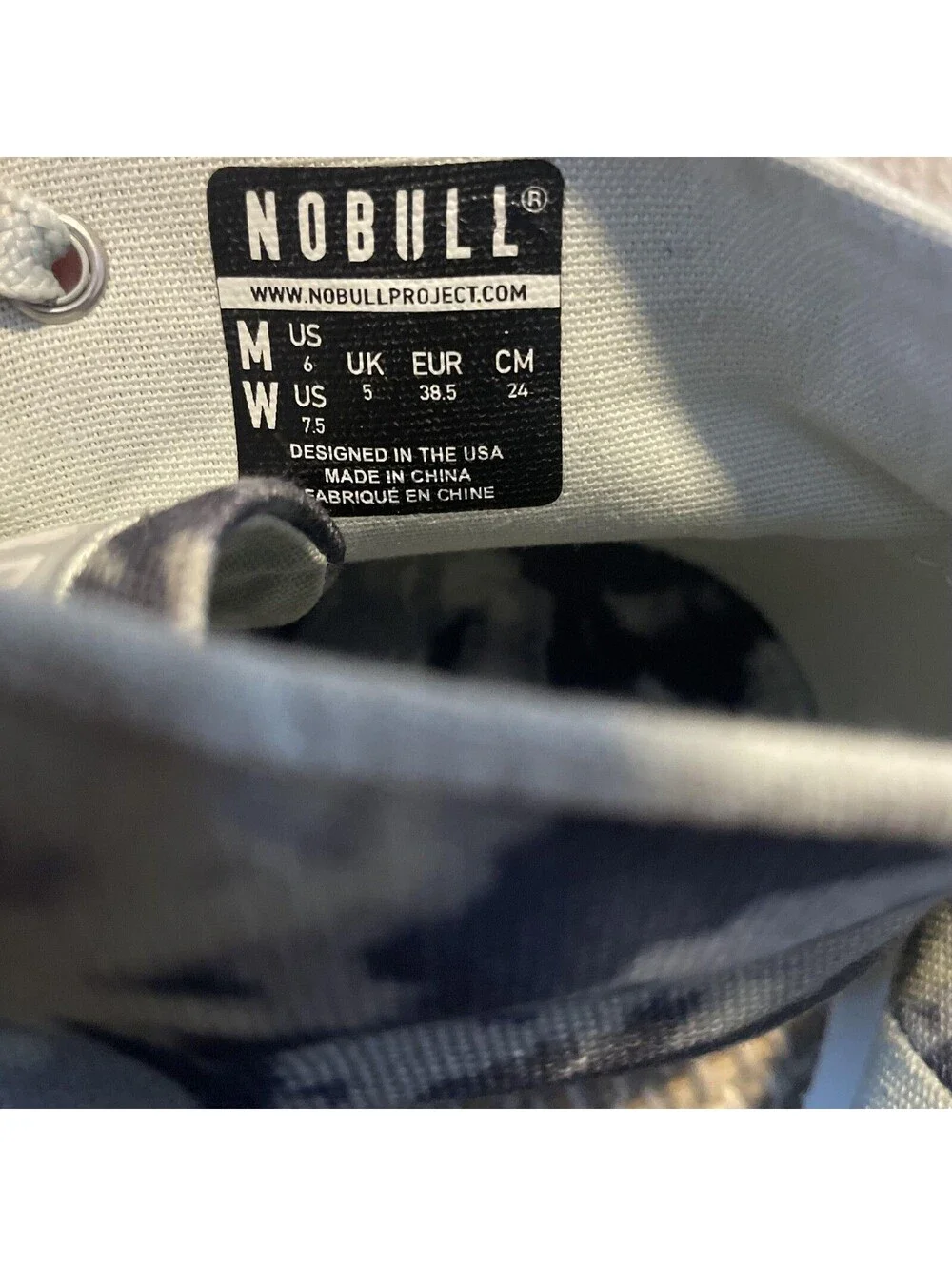 NOBULL High Top Trainer Shoes Womens Size 7.5 Blue Gray Tie Dye Canvas Athletic